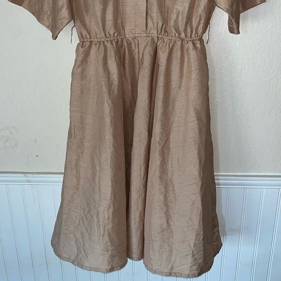 Utility Vintage 80s Button Down Fit and Flare Khaki Belted Shirtdress pockets - Picture 6 of 11